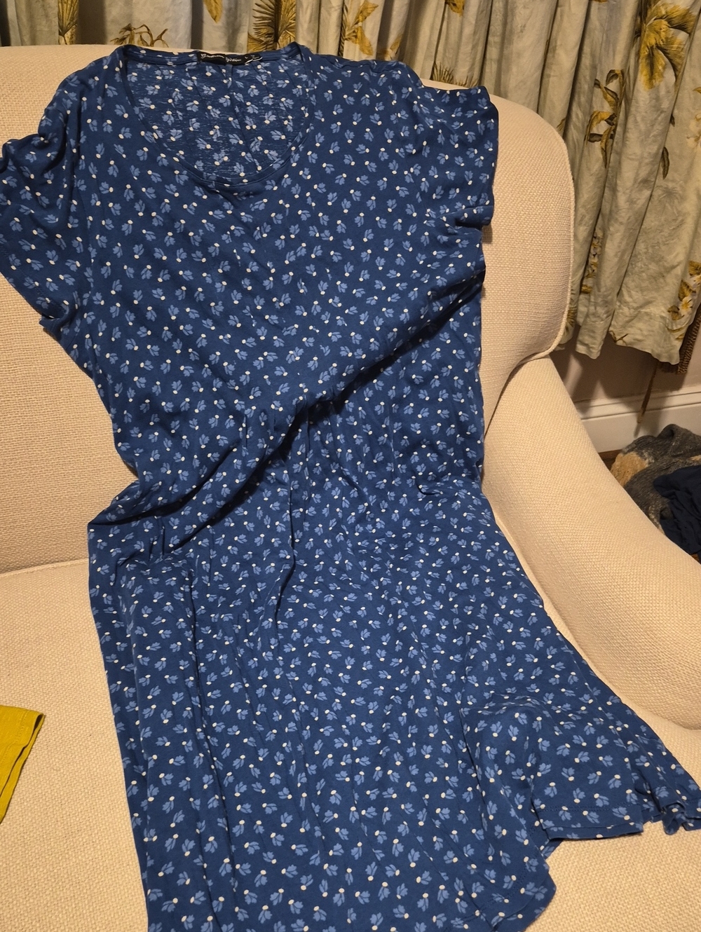Gudrun Sjöden Navy Blue Floral Midi Dress SHORT Sleeve Pockets